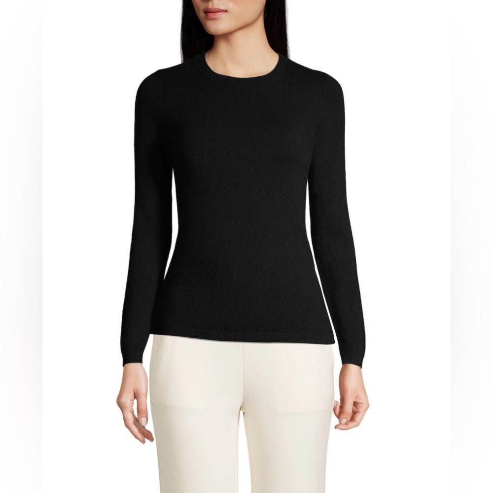100% cashmere sweater black crewneck large classic Lands’ End $149